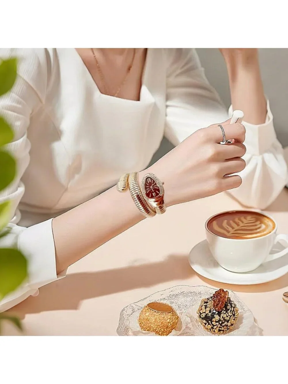 Women's Red Analog Quartz Asymmetrical Snake Shape Bangle Fit Bracelet Watch